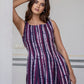 Women's handcrafted purple striped batik work cotton maxi dress featuring traditional block prints, breathable summer wear available in S to 6XL