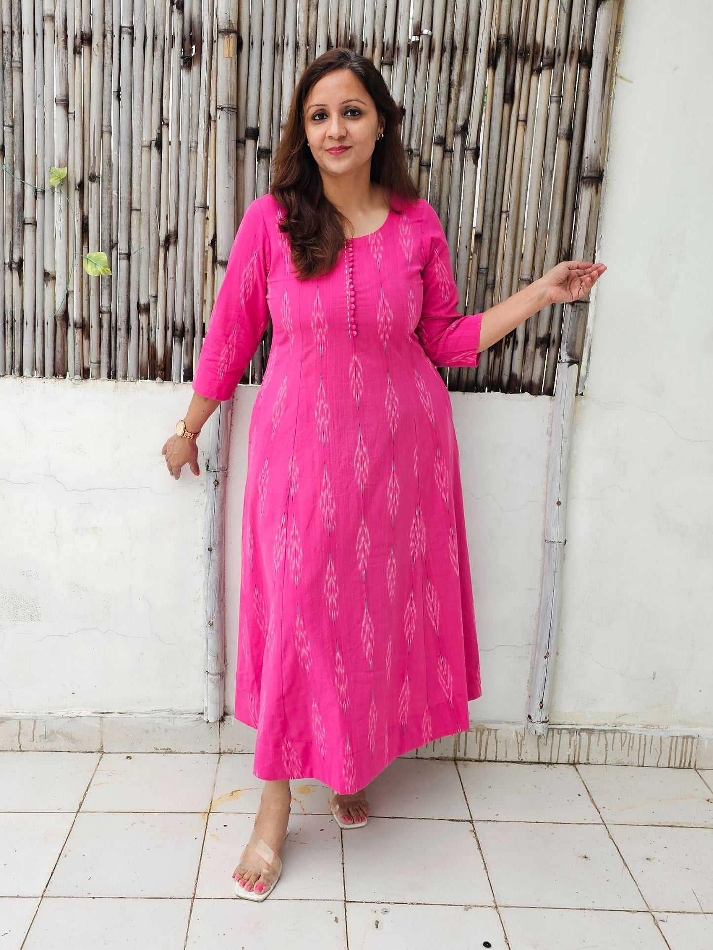 Darzaania Vandita Pink Ikkat Cotton Dress