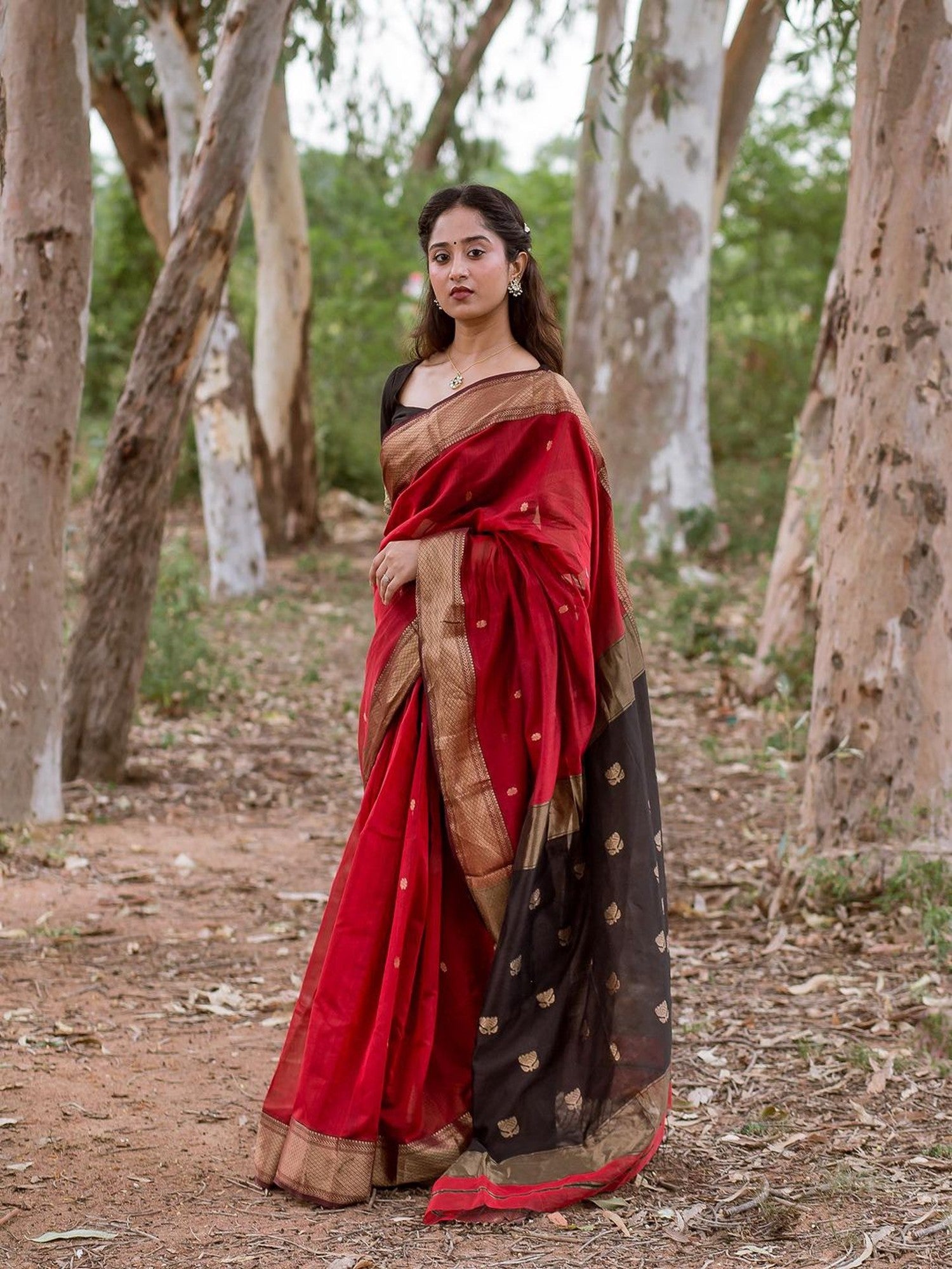 Maheshwari Red color Festival Edition Saree