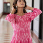 Close-up of pink Ikat weave on cotton co-ord set