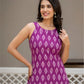 Women's breathable cotton co-ord set with sleeves and handwoven Ikat pattern
