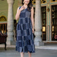 Plus size striped sleeveless midi dress with pockets in cotton
