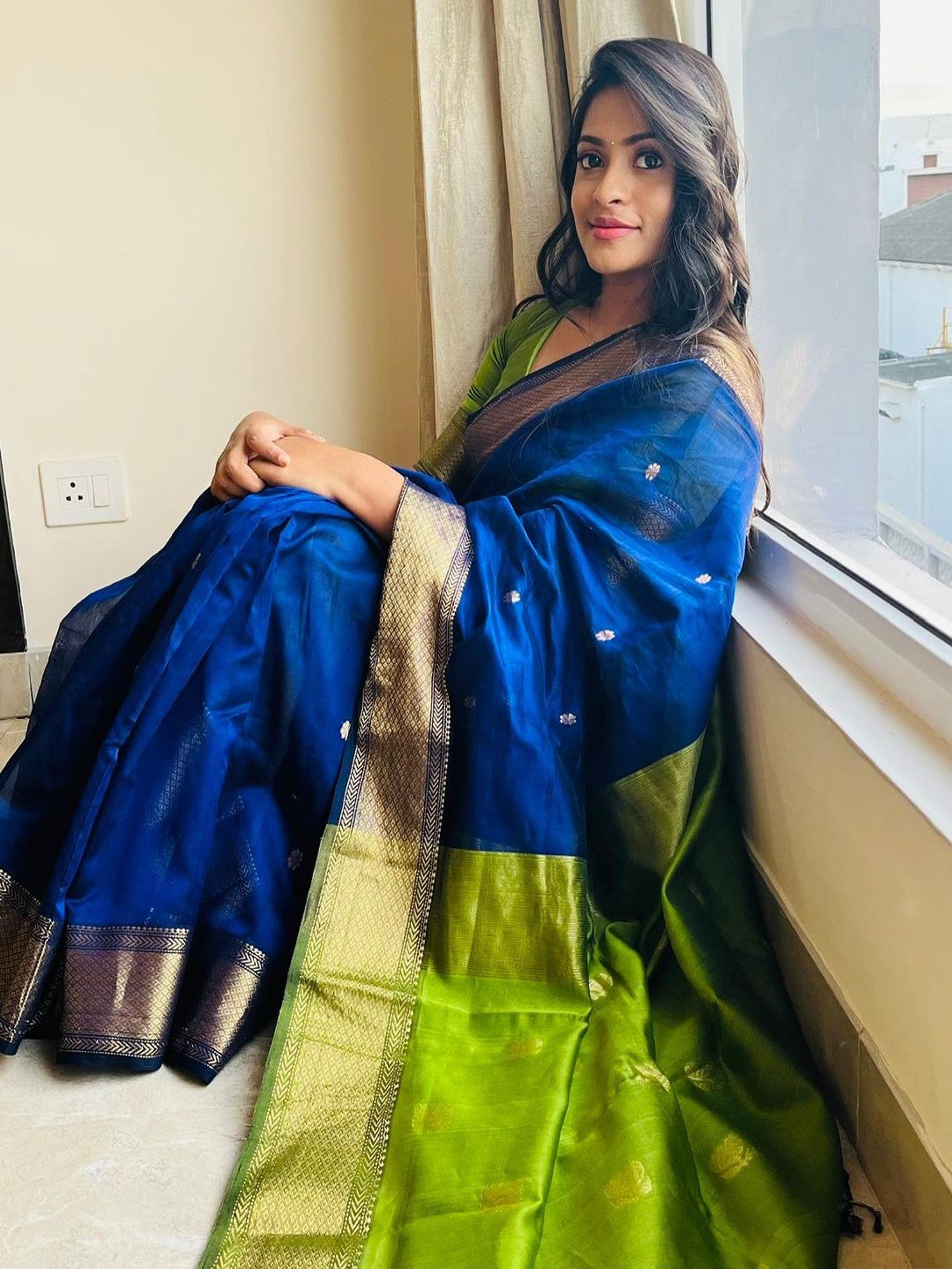 Maheshwari Blue color Festival Edition Saree