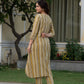 Side profile of mustard Ajrakh cotton co-ord set with soft structure and breathable fabric