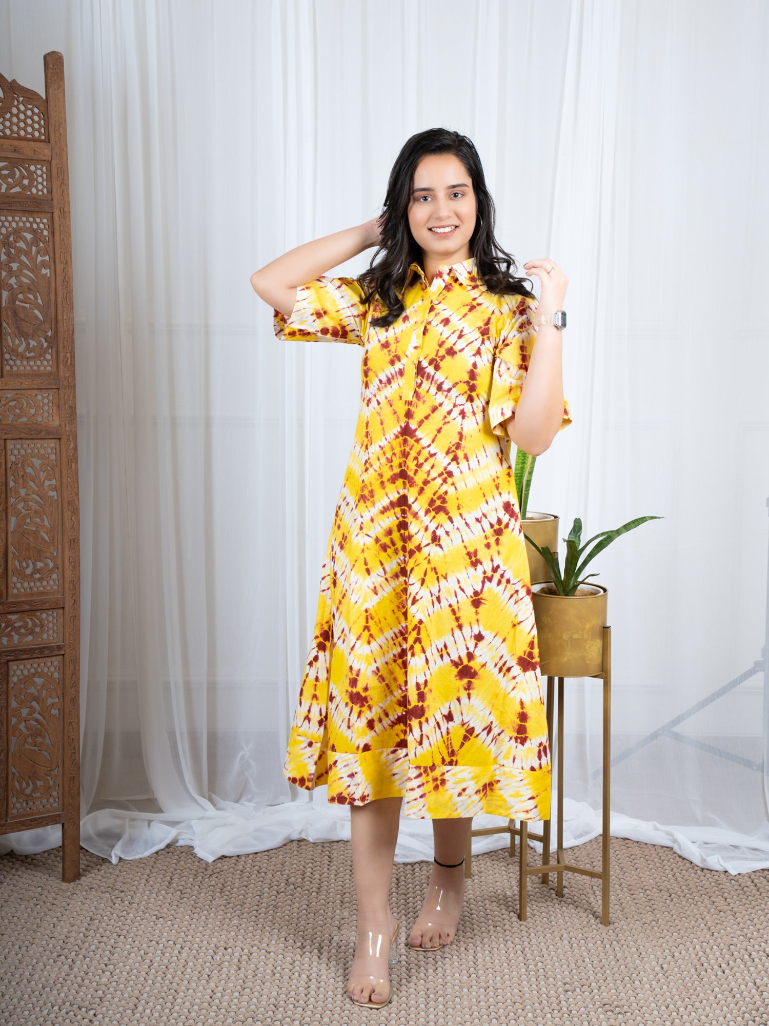 Yellow Shibori Tie Dye Dress