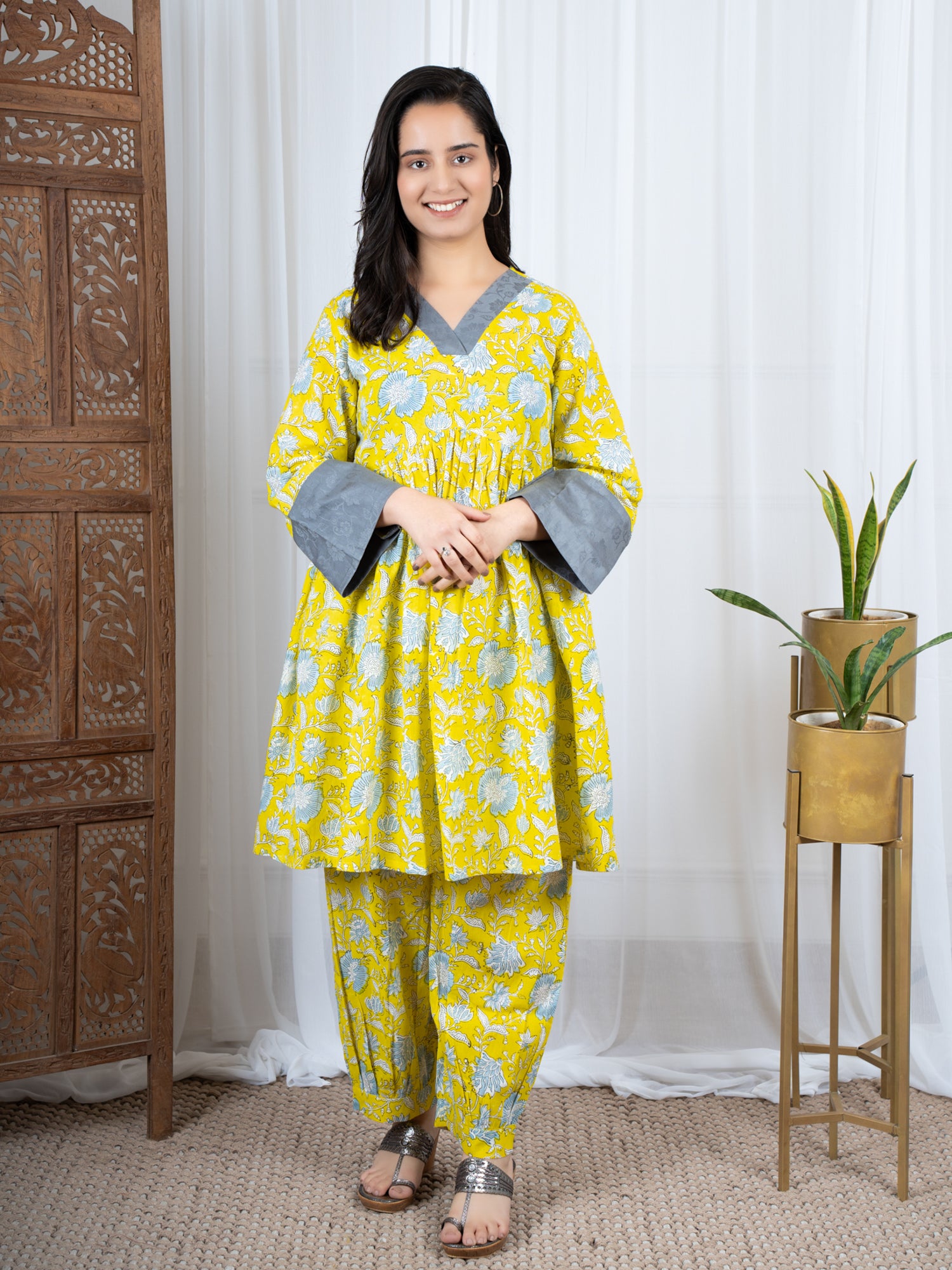 Yellow Dabu Cotton Co-ord Set