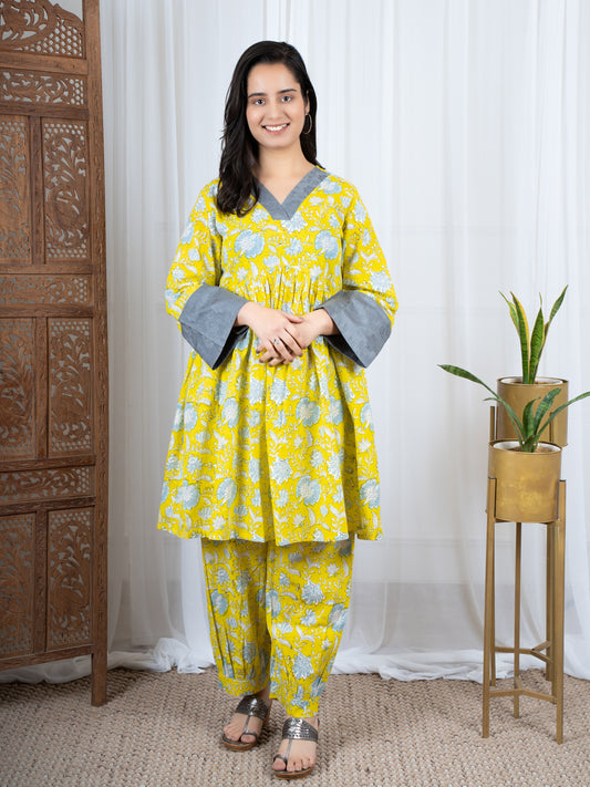Yellow Dabu Cotton Co-ord Set