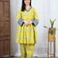 yellow cotton kurta kurti coord sets