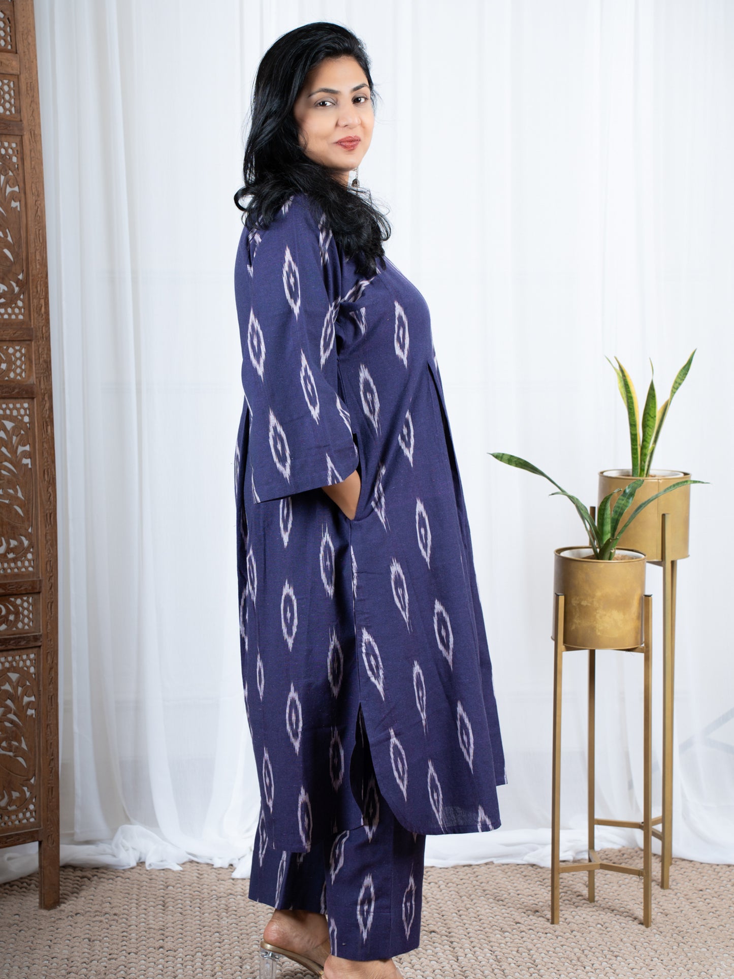 Purple Mauve Ikkat Cotton Co-Ord Set