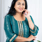 Green ikkat cotton kurta kurti sets online