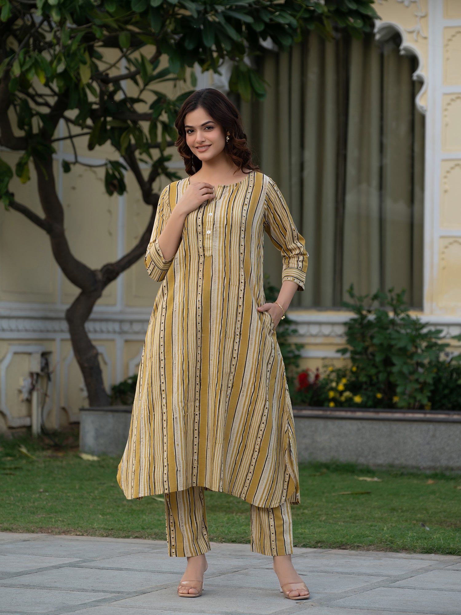 mustard Ajrakh cotton co-ord in 100% coot cotton fabric