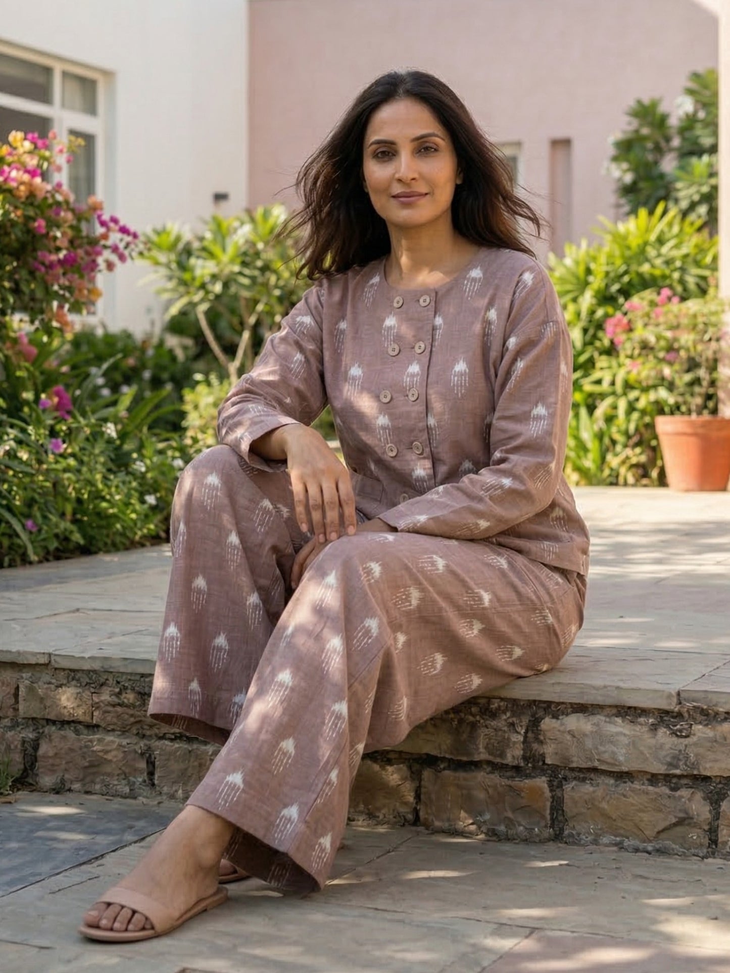 Handwoven cotton fabric detail breathable cotton co ord set for women India texture