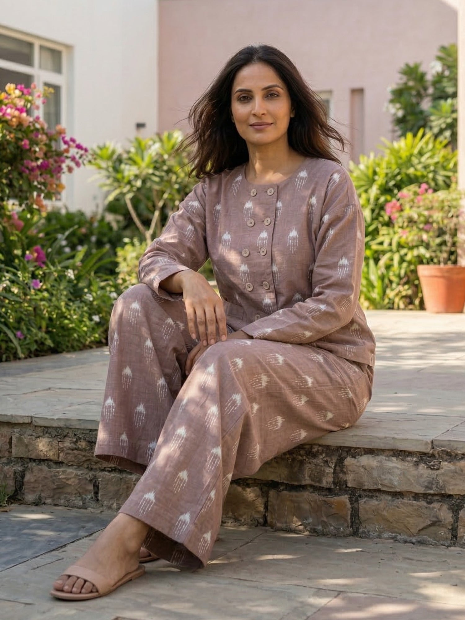 Handwoven cotton fabric detail breathable cotton co ord set for women India texture