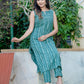 Green Dabu Print Cotton Kurti with Pants by Darzaania