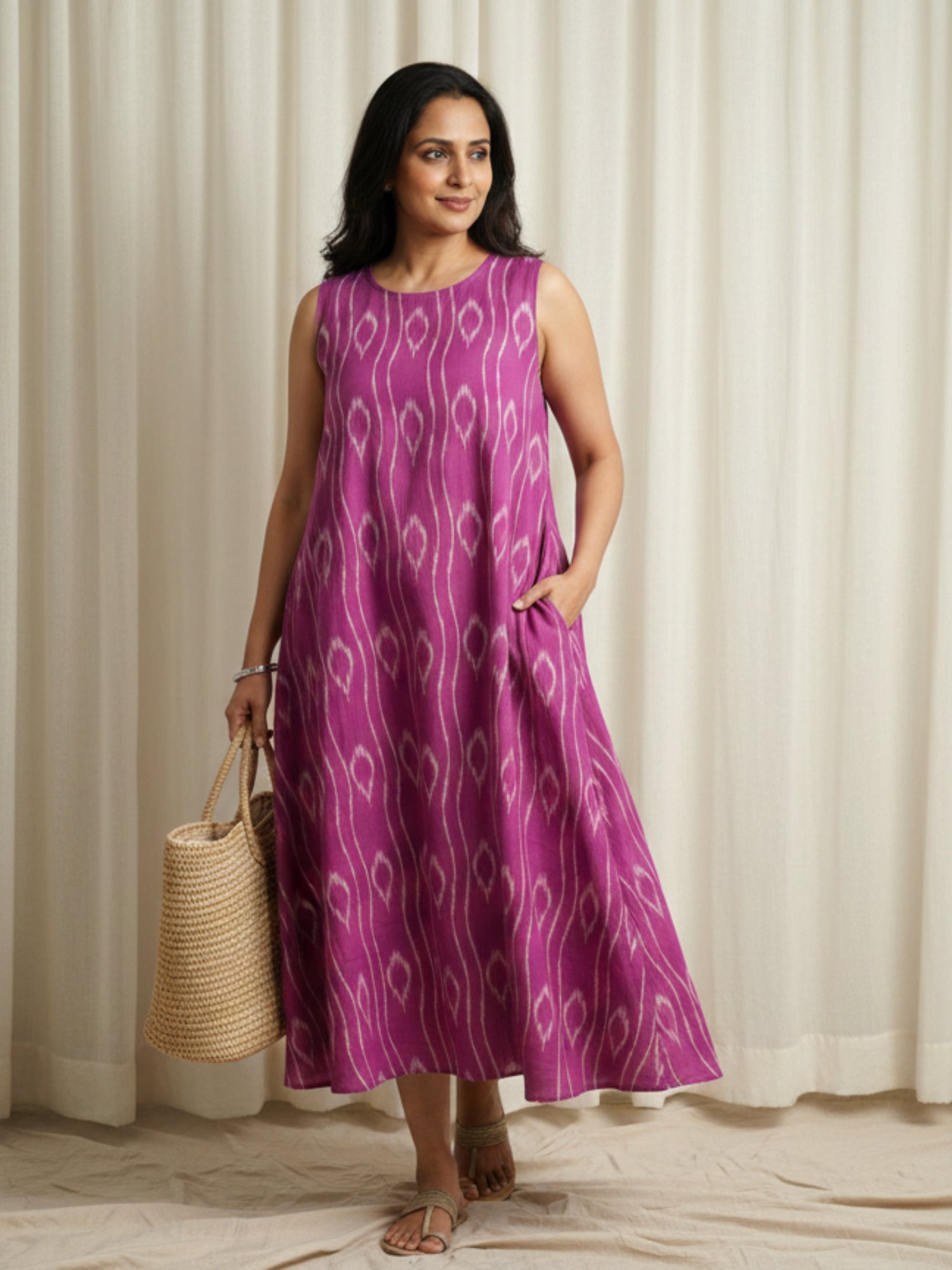 knee length dresses for ladies Exclusive Ikat Cotton Midi Dresses in 100% Cotton