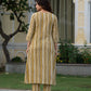 Back view of subtle mustard Ajrakh cotton co-ord set with clean silhouette and tailored finish