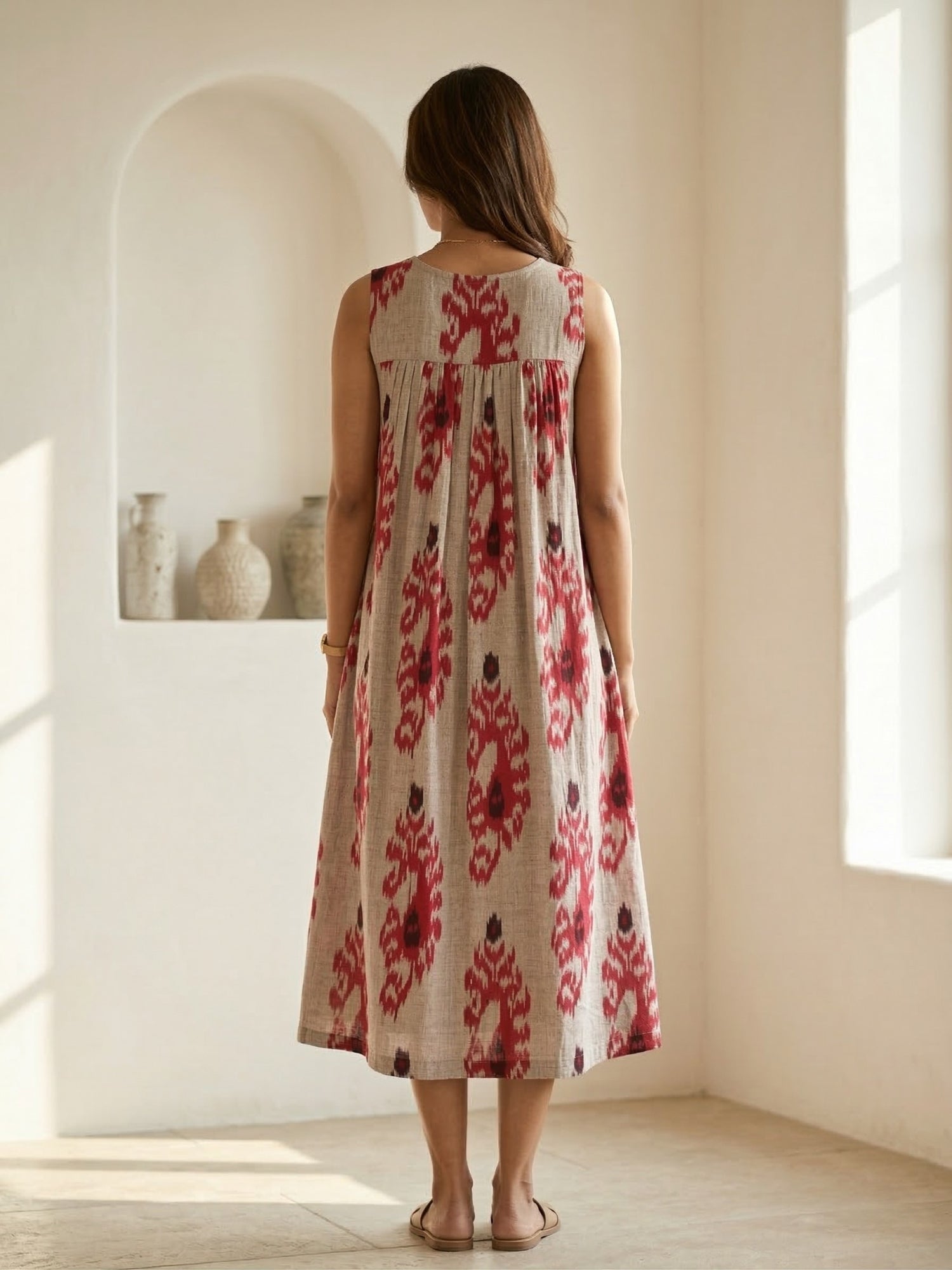 Madder Red, Rose Gold Pure Cotton Dresses for Women