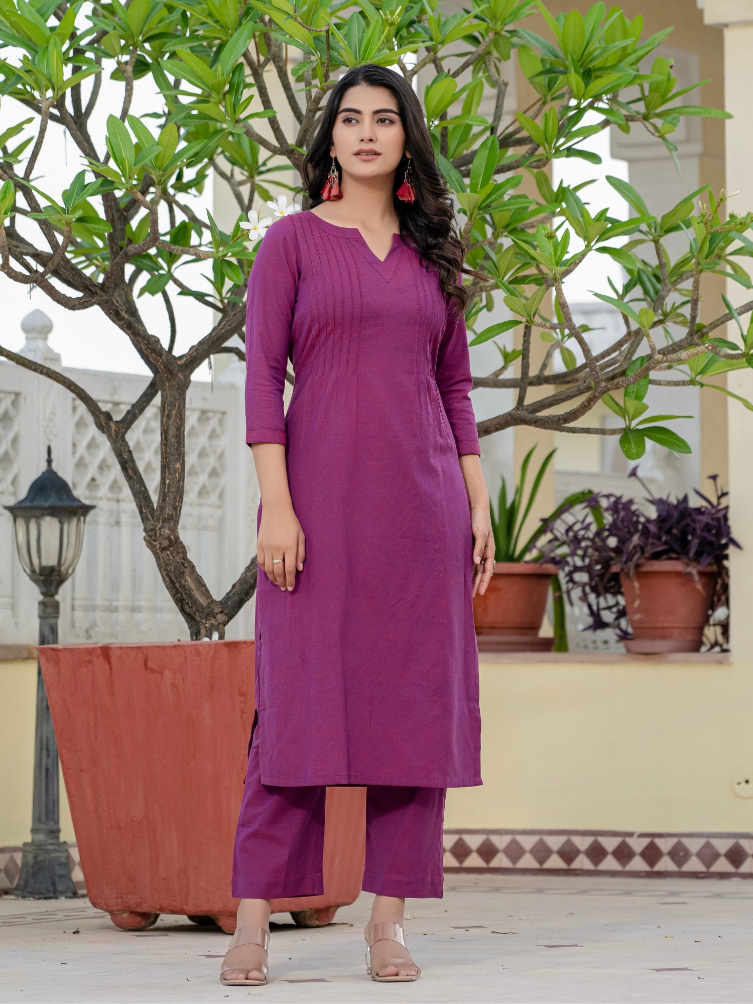 Purple Solid Cotton Co-ord set