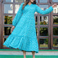 Teal Blue Ikat Cotton Dress 