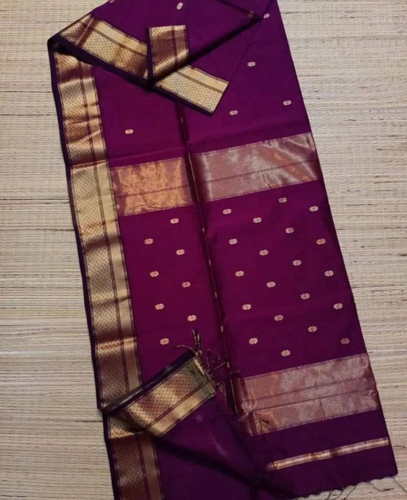 Maheshwari cotton Silk Purple Color Saree with Zari border