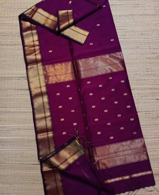 Maheshwari cotton Silk Purple Color Saree with Zari border