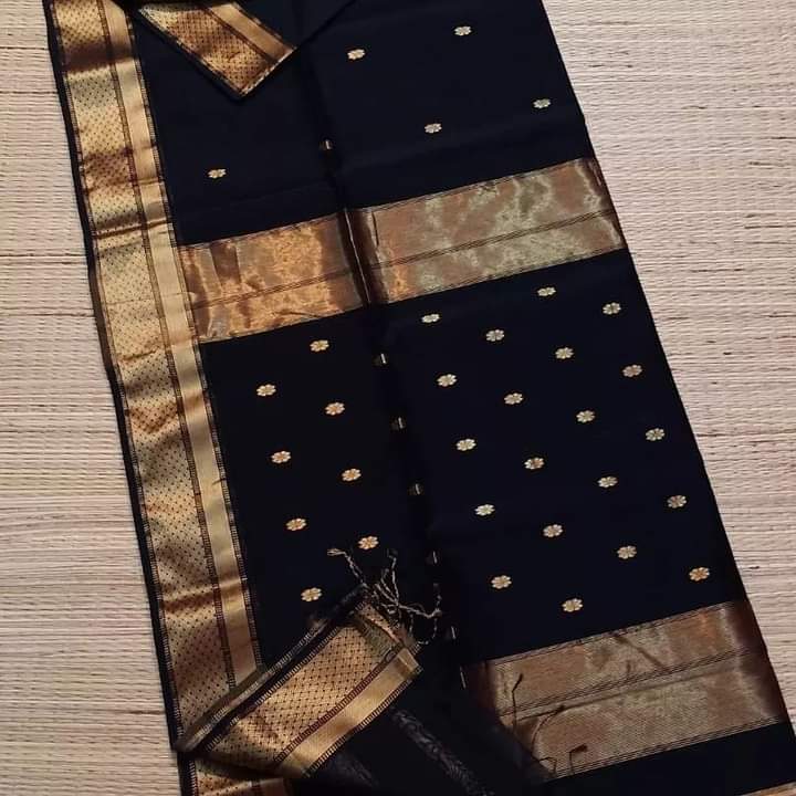 Maheshwari cotton Silk Black Color Saree with Zari border