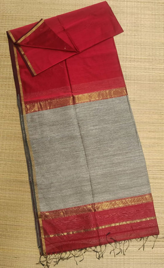 Maheshwari Red Color Kosa Pallu Saree