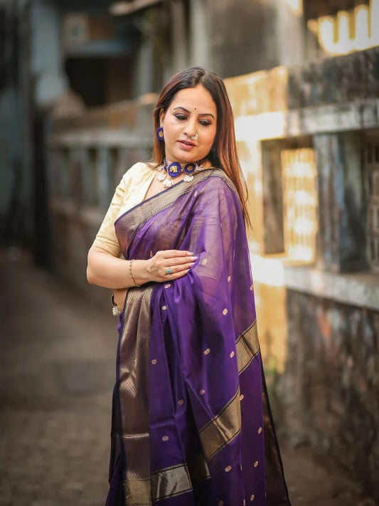 Maheshwari handmade Zari border saree with Buta work