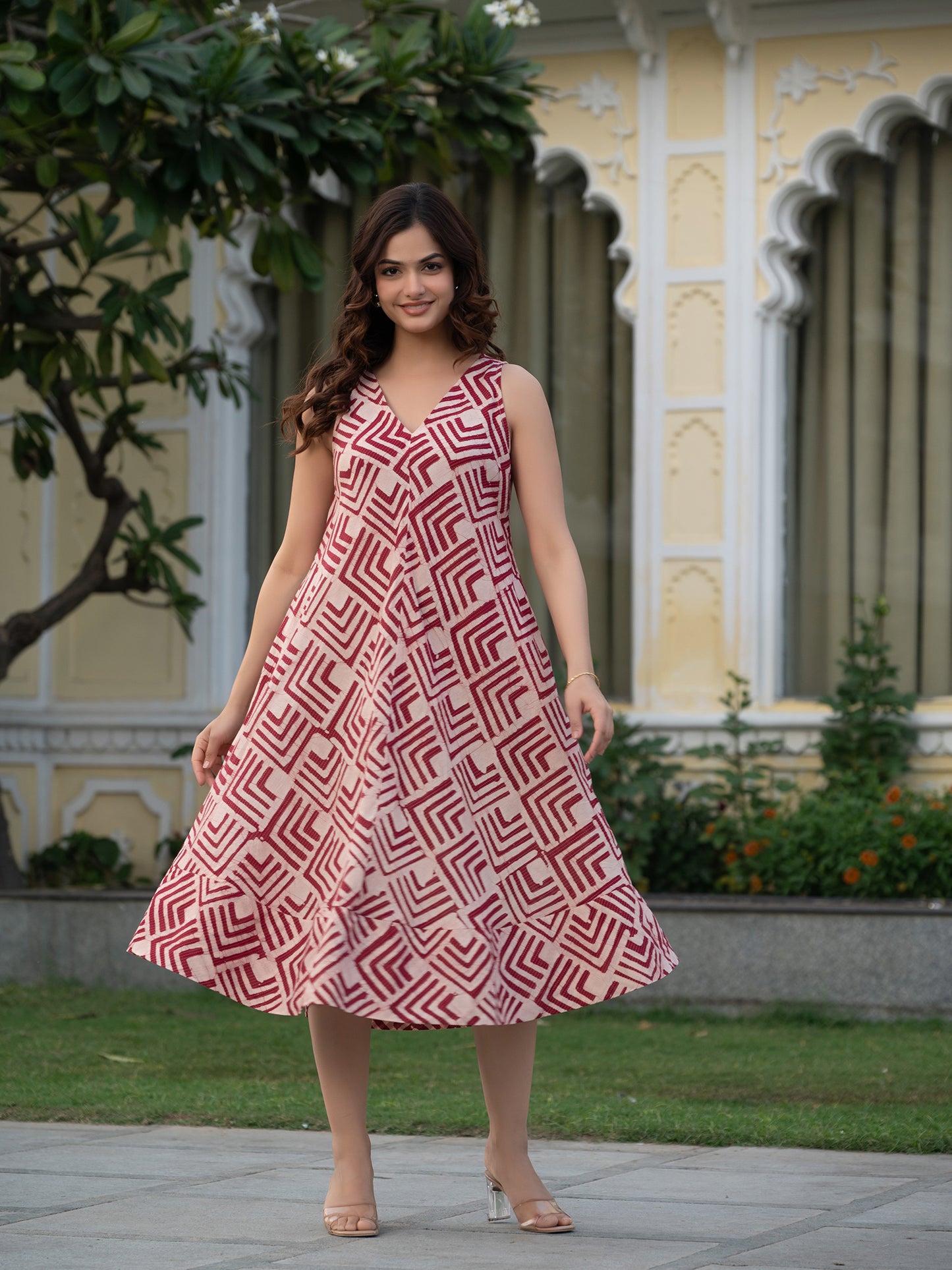 Batik cotton A line midi dresses for S to 6XL sizes
