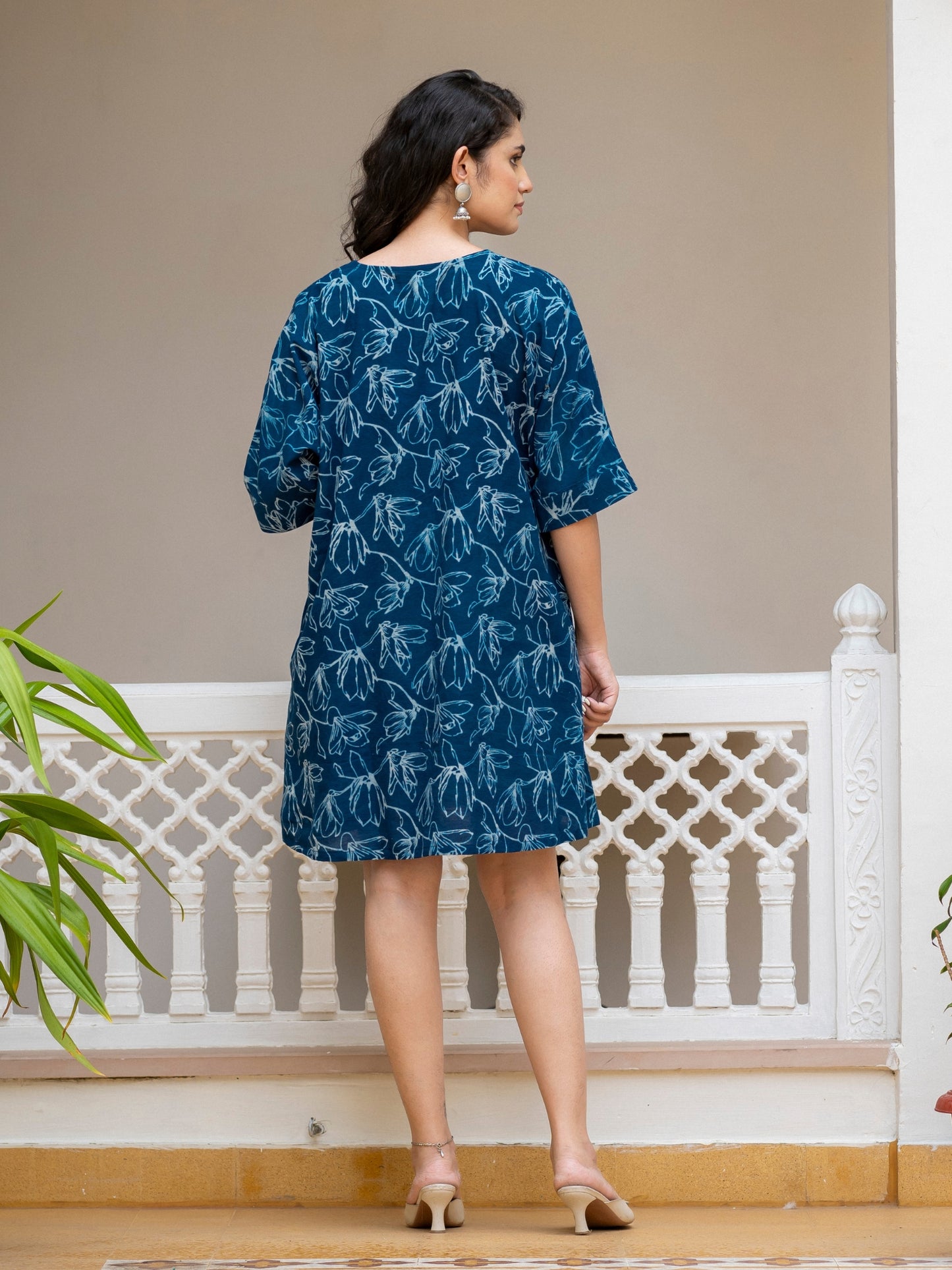 natural indigo cotton dress back view