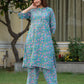 Women wearing sky blue pastel cotton kurta co ord set for summer casual outings