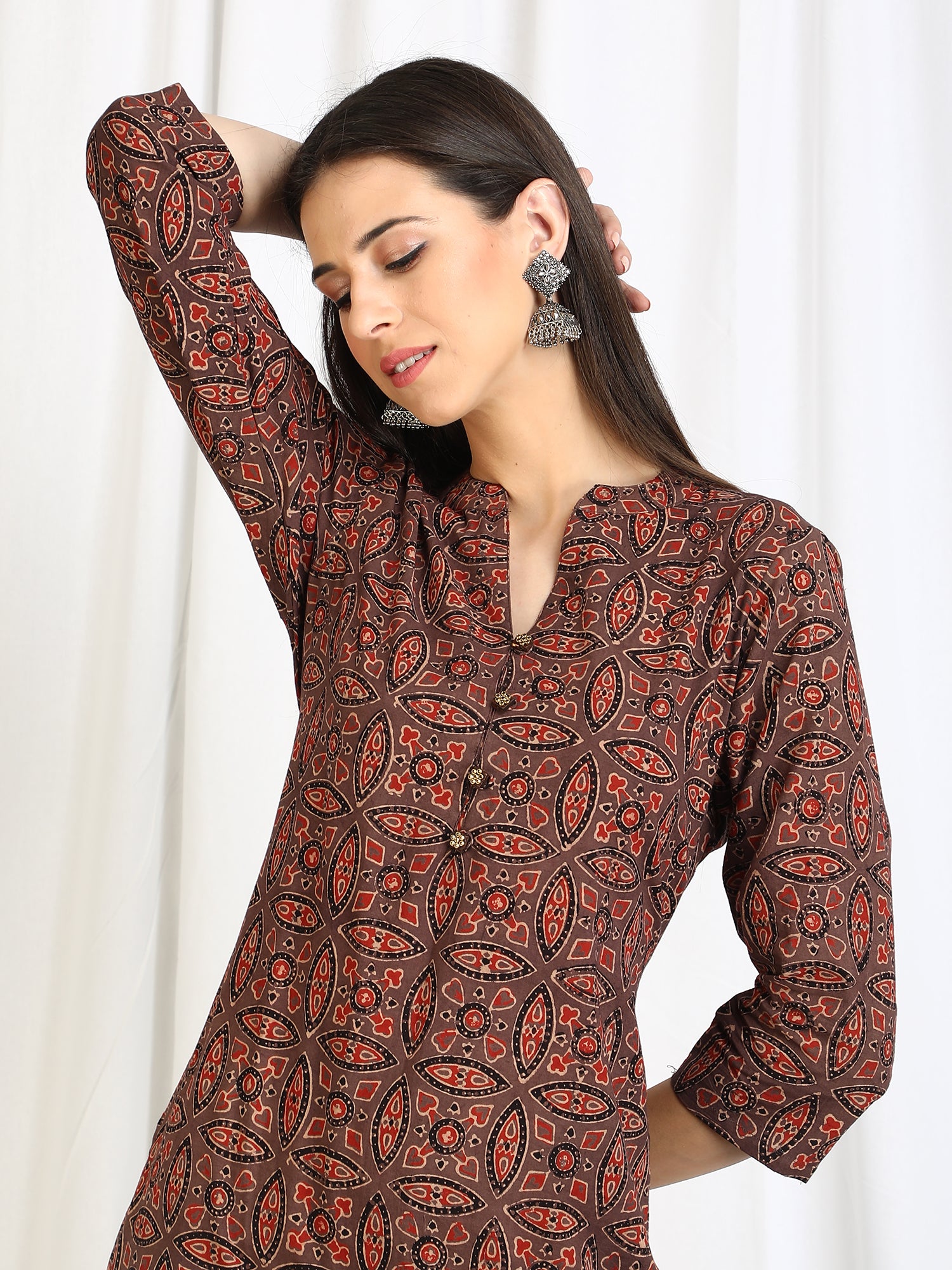 Ajrakh Block Print 'Amber' Cotton Long Kurta