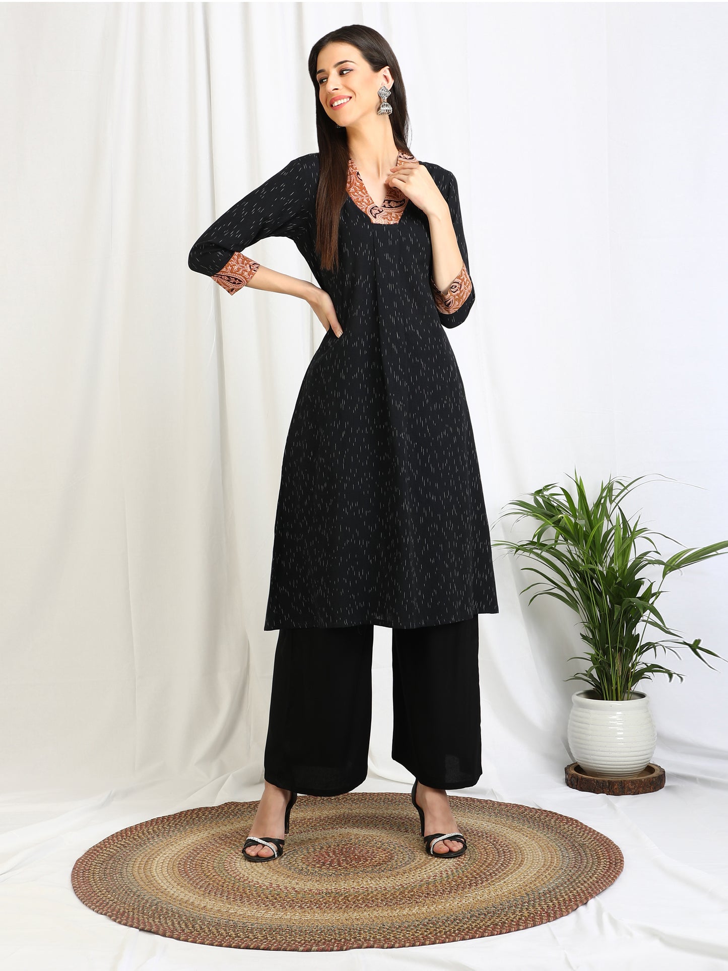 Bold collar black statement kurta for women
