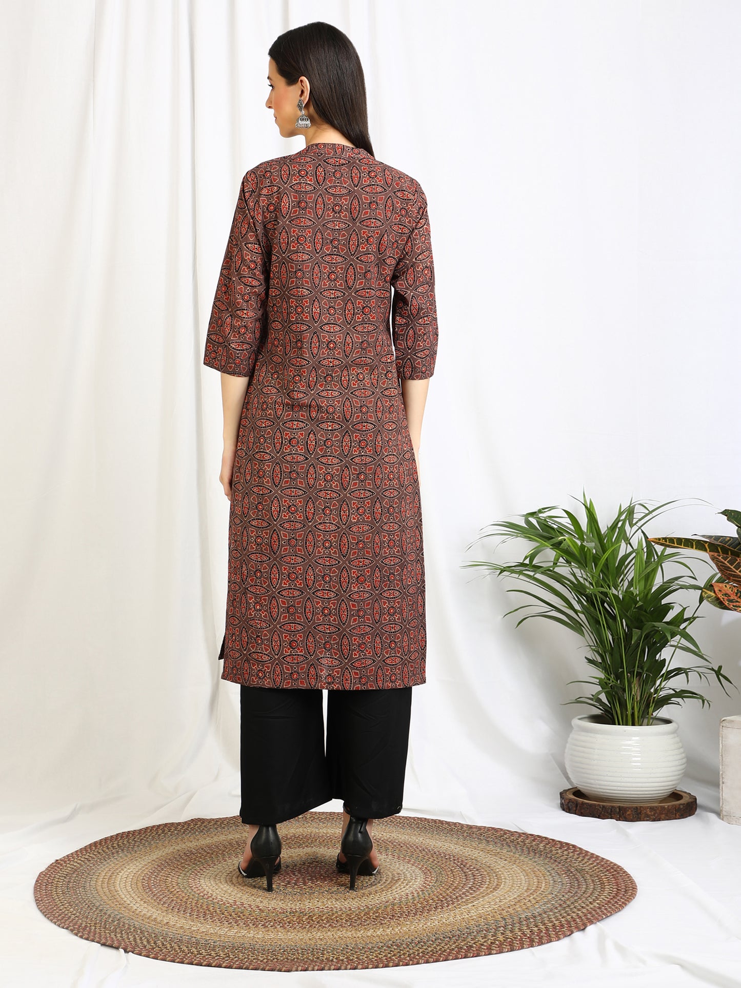 Ajrakh Block Print 'Amber' Cotton Long Kurta