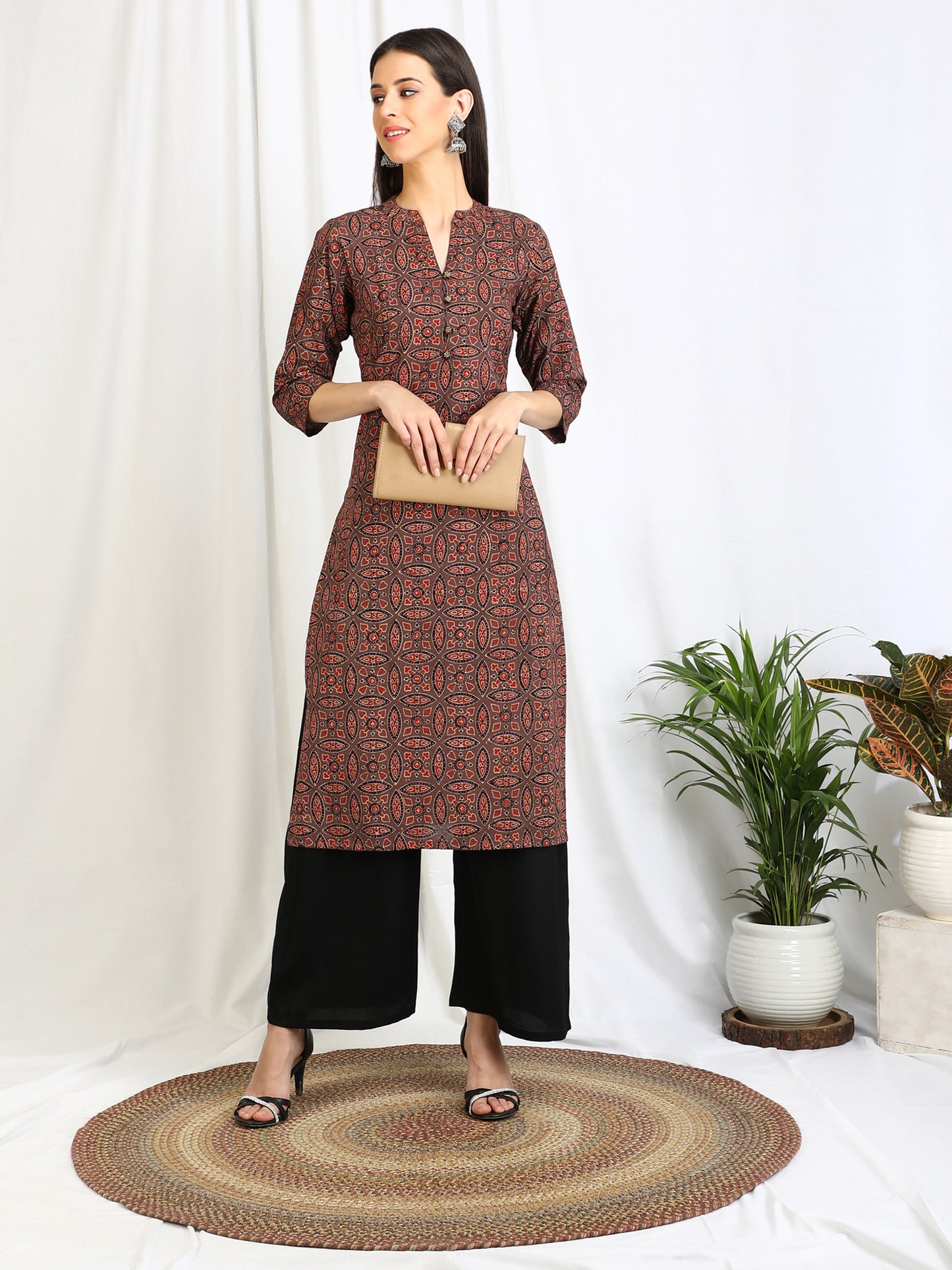 Ajrakh Block Print 'Amber' Cotton Long Kurta