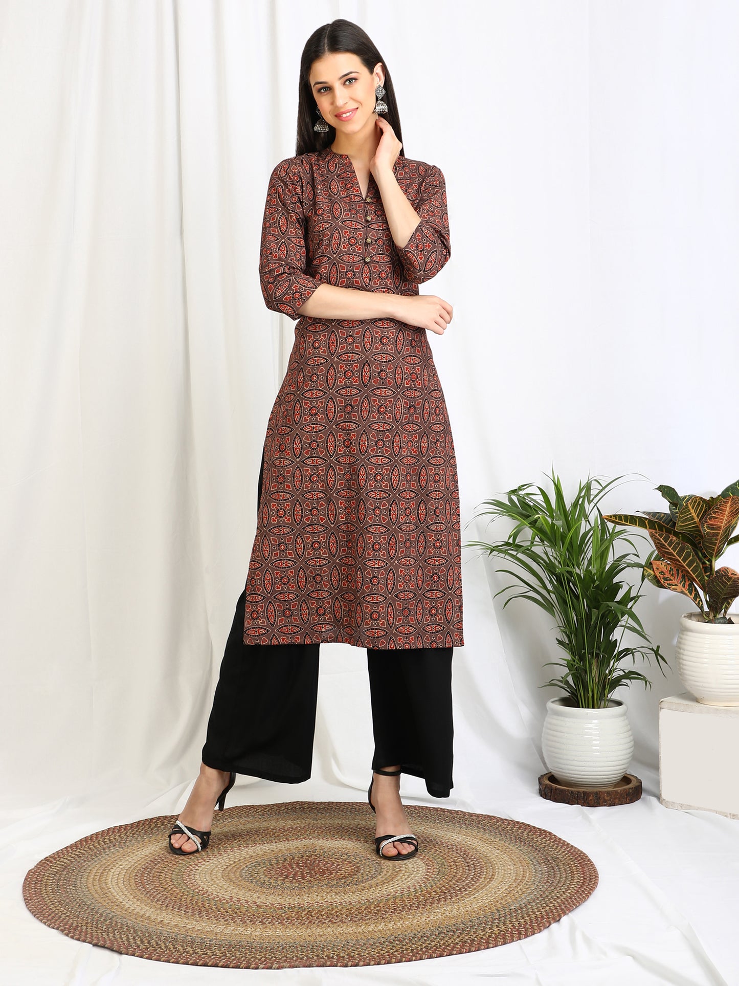Ajrakh Block Print 'Amber' Cotton Long Kurta