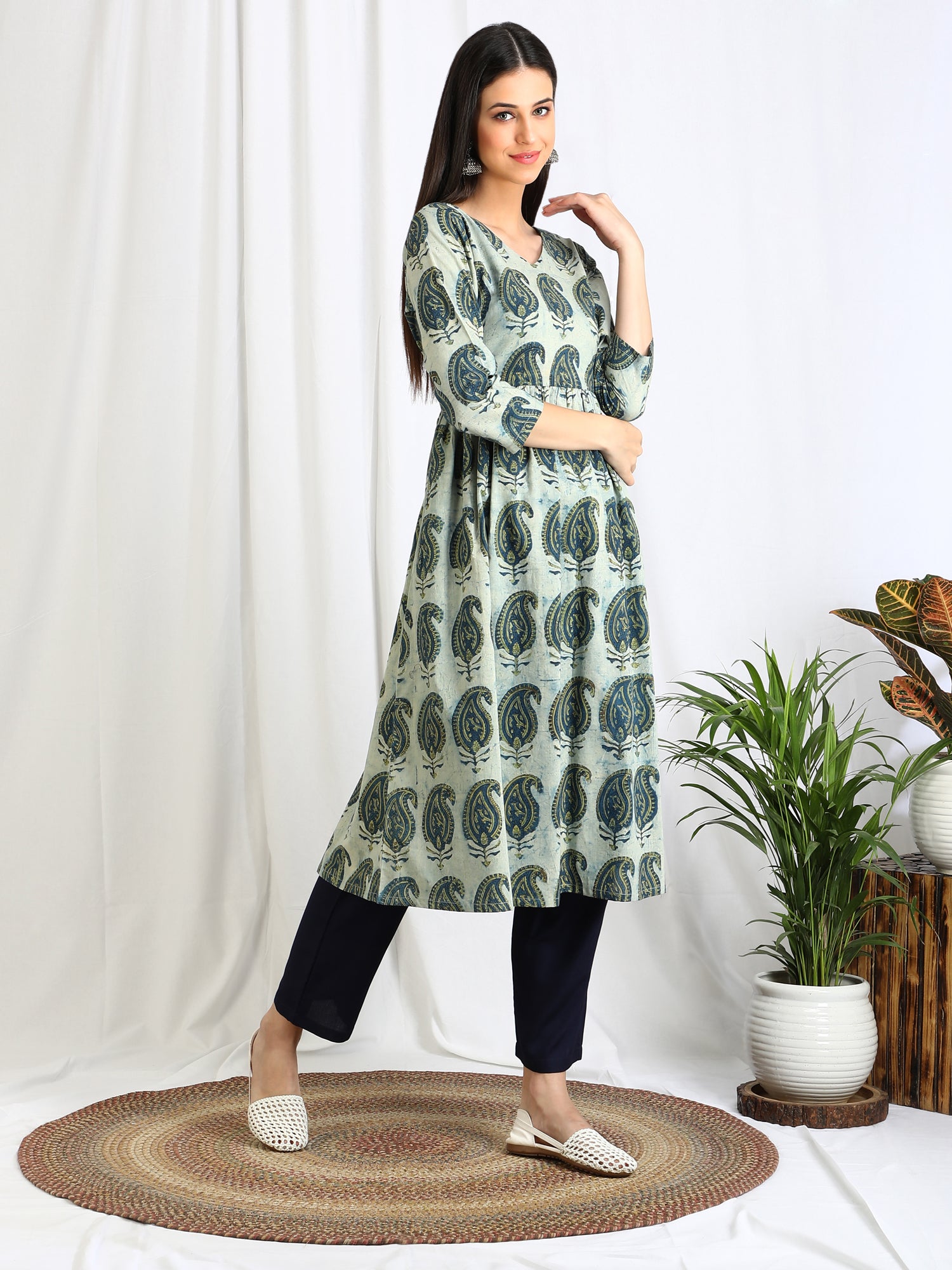 Paisley Print Long Cotton Kurti for Women