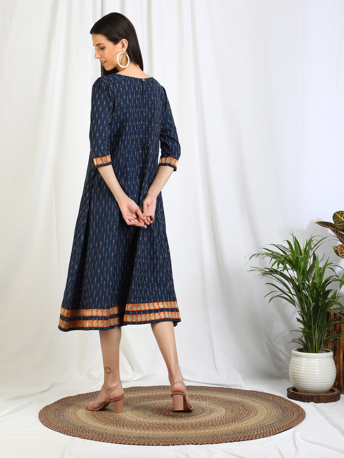 Navy Blue Ikkat Cotton Dress 