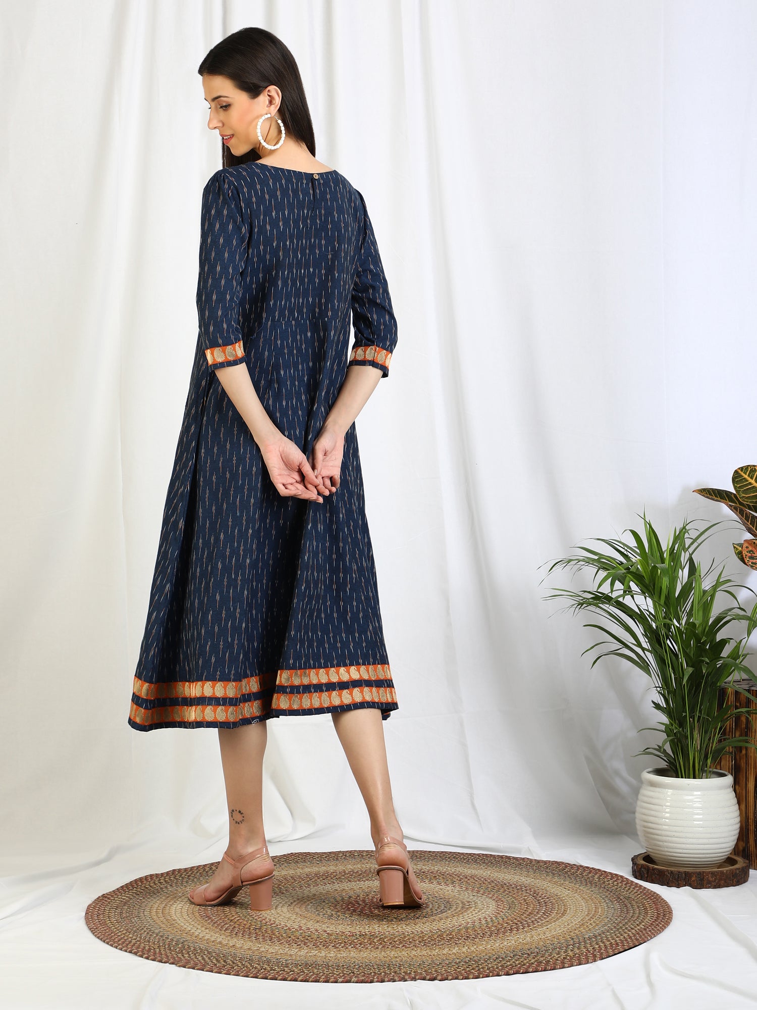 Navy Blue Ikkat Cotton Dress 