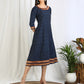 Navy Blue Ikat Cotton Dress for women 