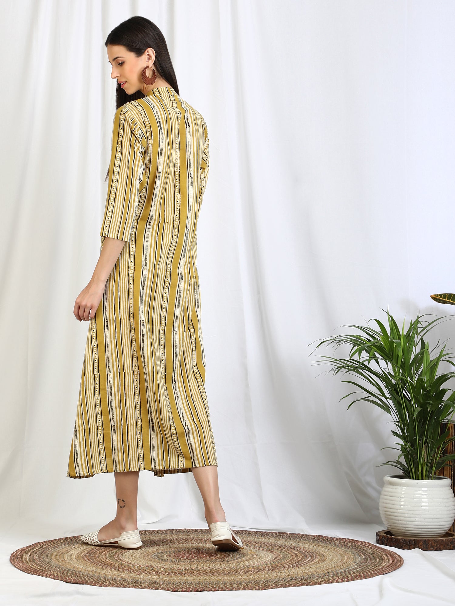 Dabu Striped cotton button down dress 