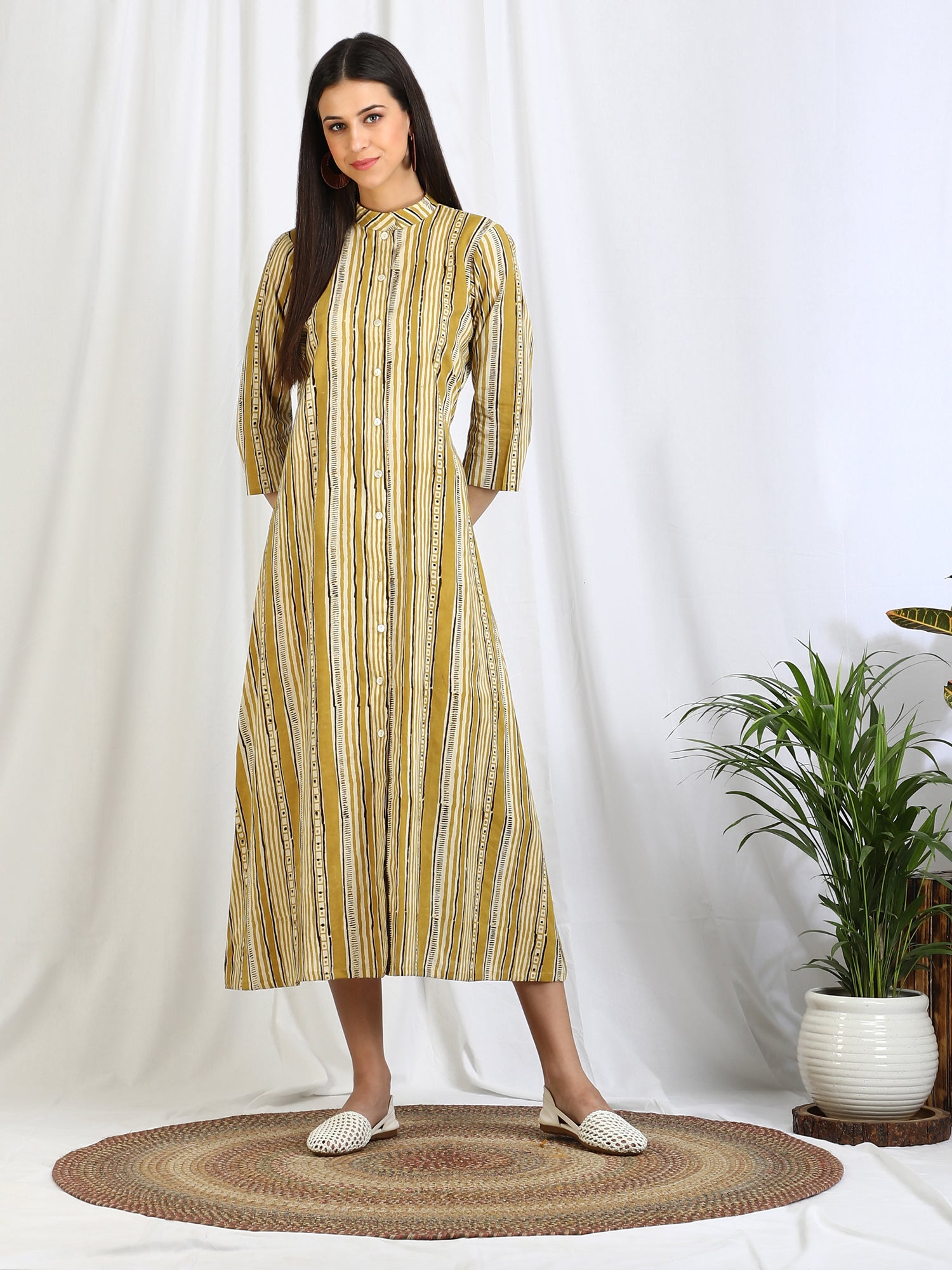 Darzaania Striped cotton button down dress 