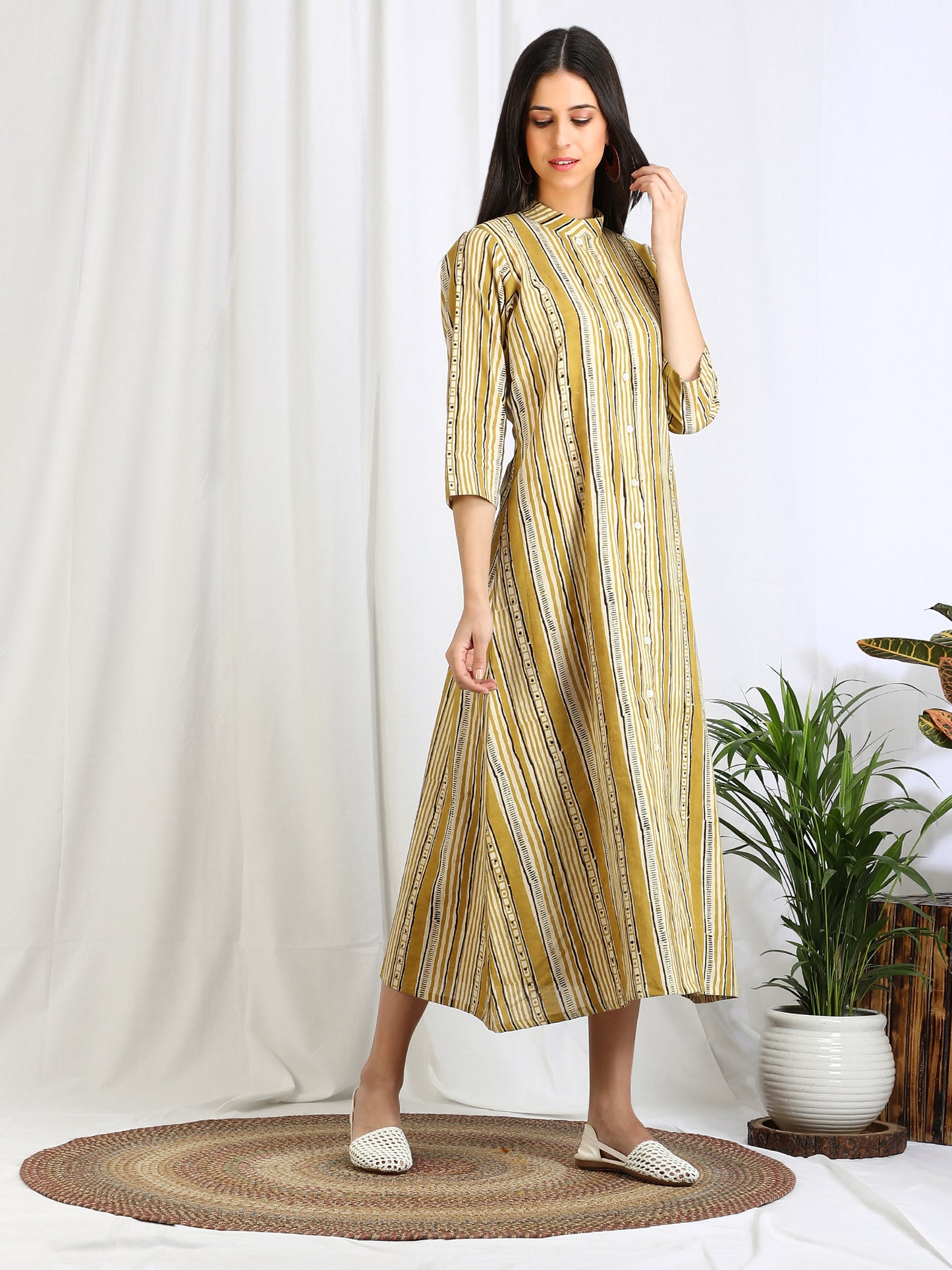 Striped cotton button down dress 