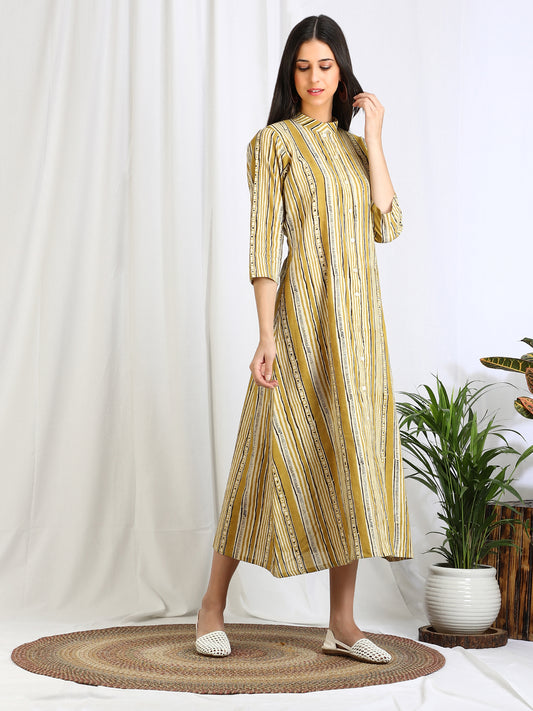 Striped cotton button down dress 