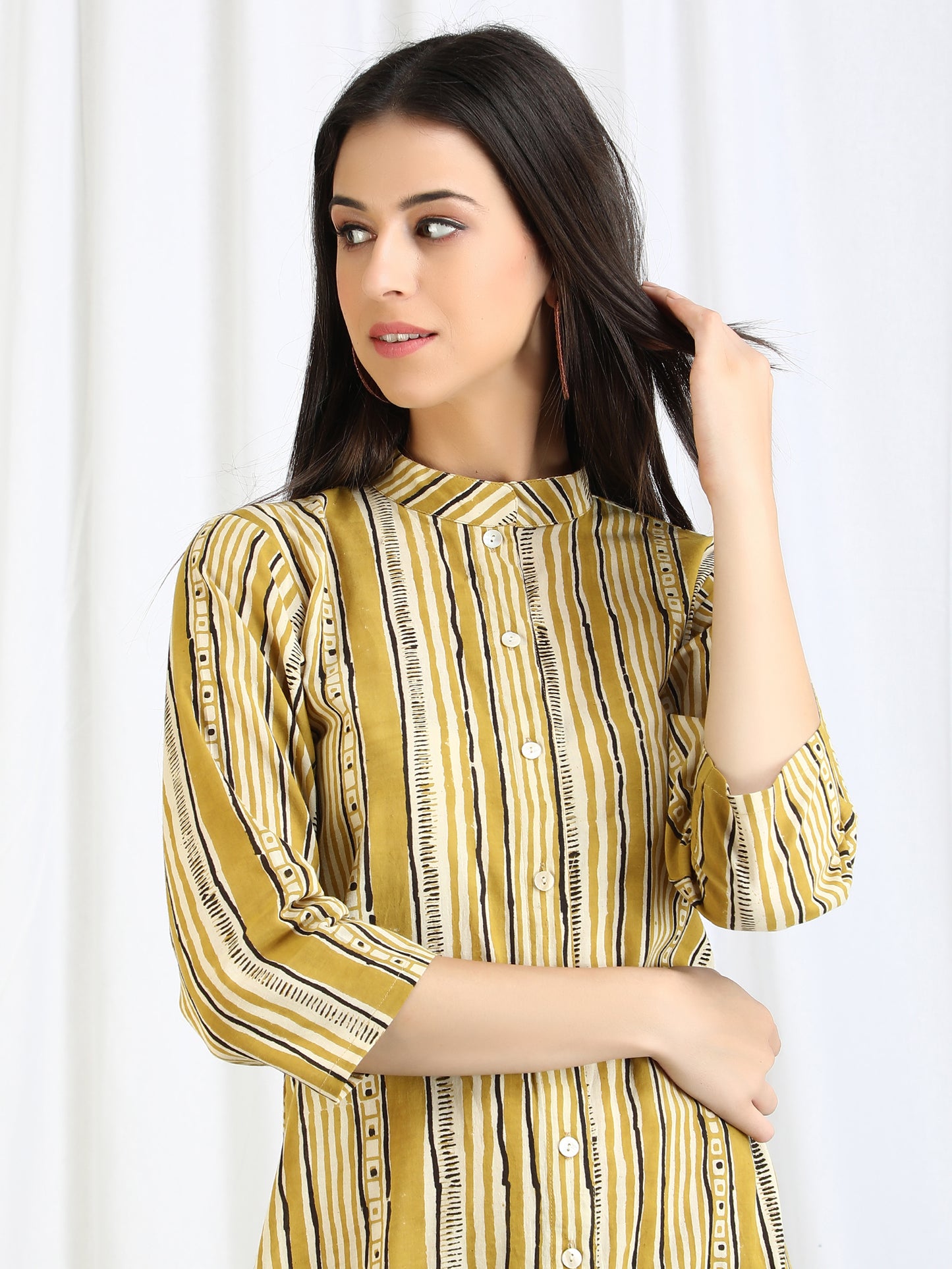 Ajrakh Striped cotton button down dress 
