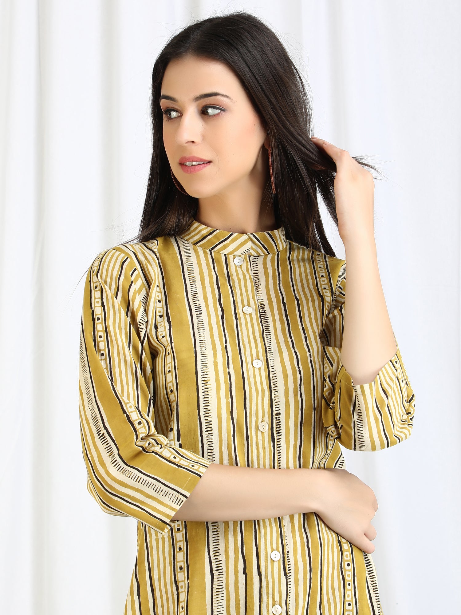 Ajrakh Striped cotton button down dress 