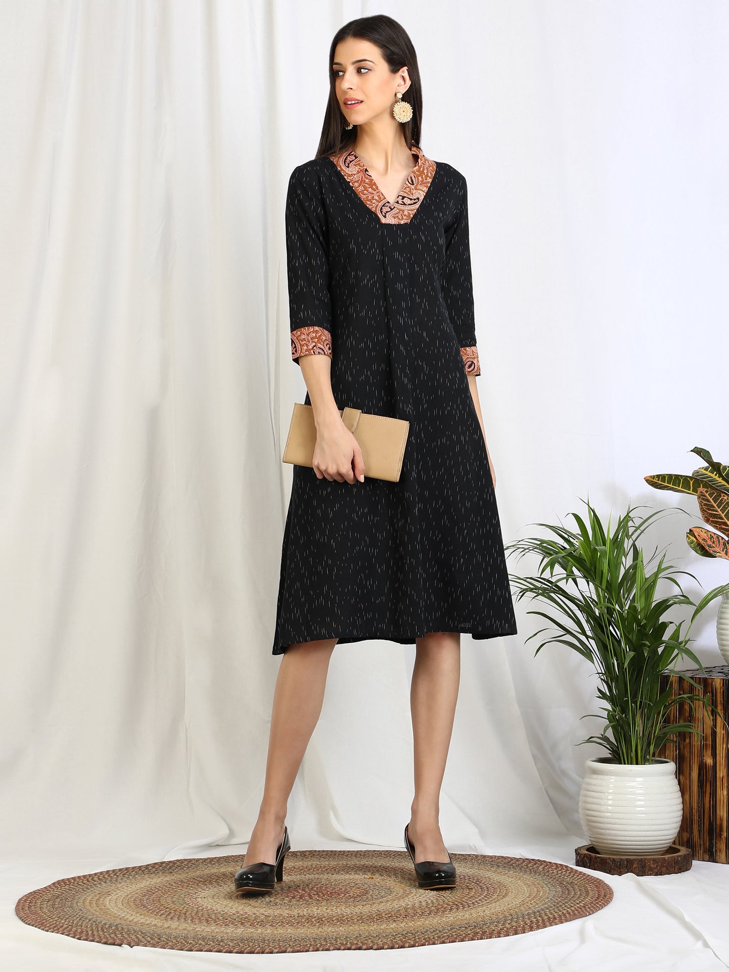 Black Ikat Cotton Dresses for Women