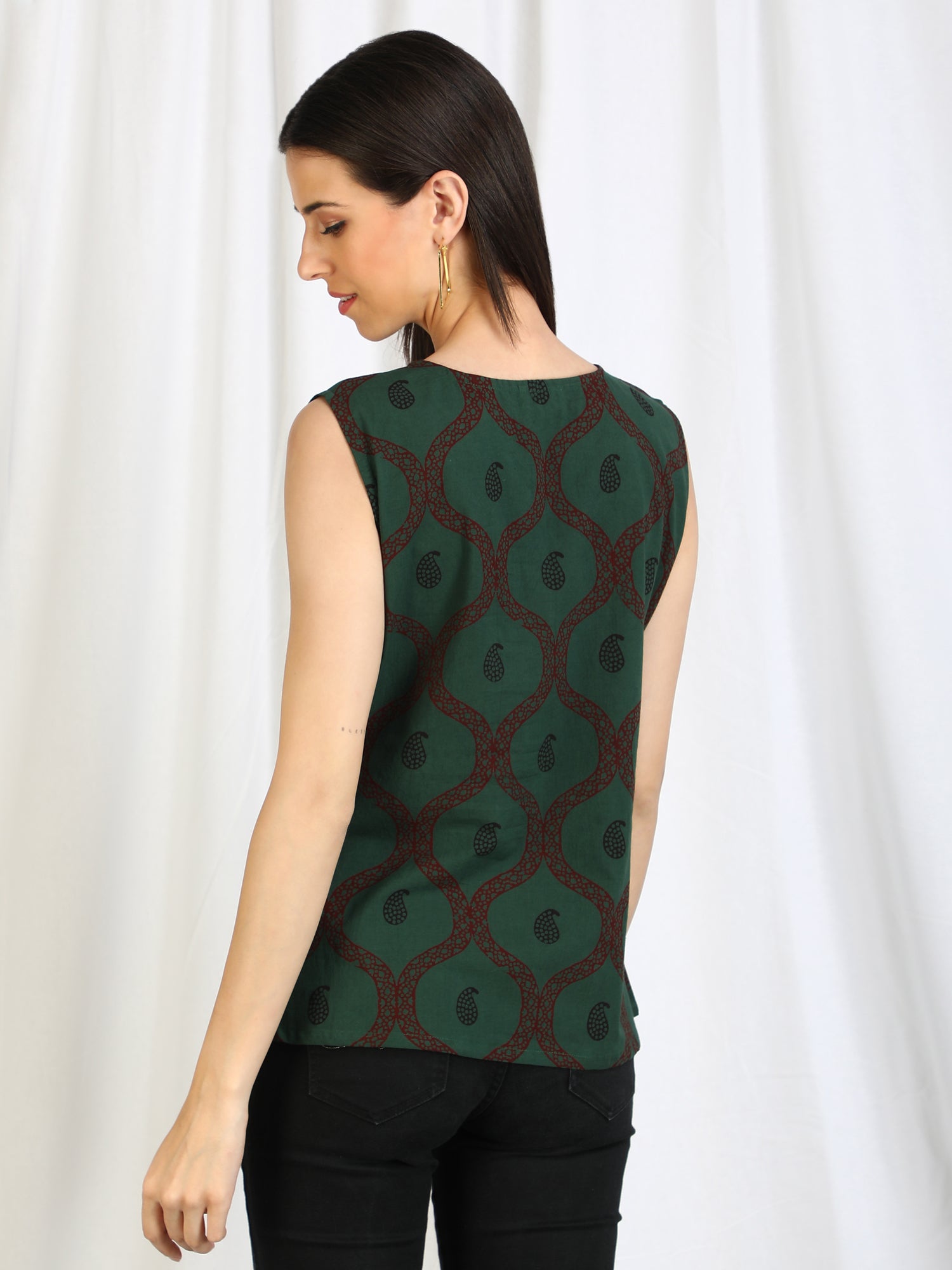 Handbloced Green Cotton top online