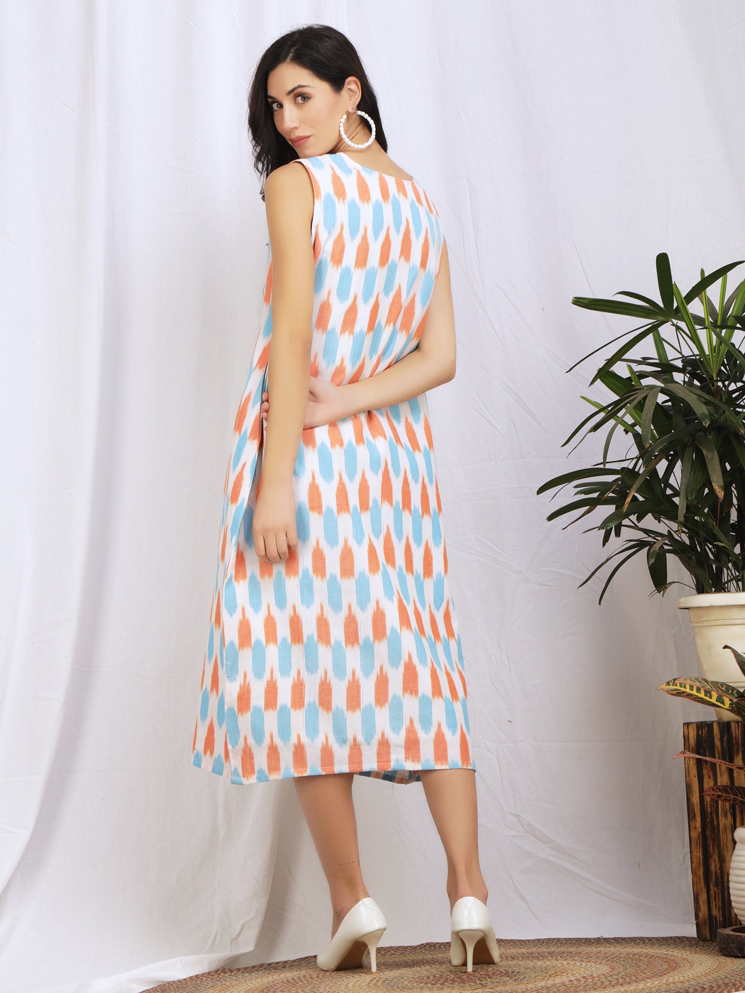 white ikat midi dress online
