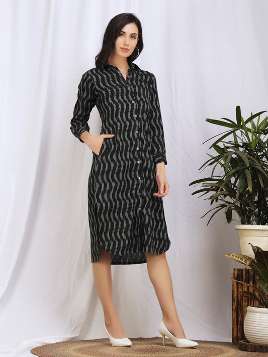 Black ikat collared dress
